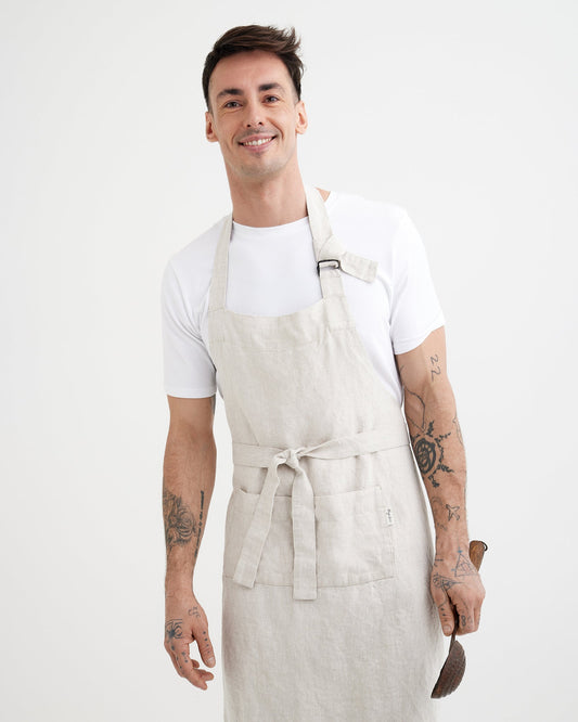 Men's linen apron in Natural flax