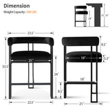 Mia 24" Modern Velvet Counter Stool with Arms (Set of 4)