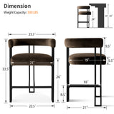 Mia 24" Modern Velvet Counter Stool with Arms (Set of 3)
