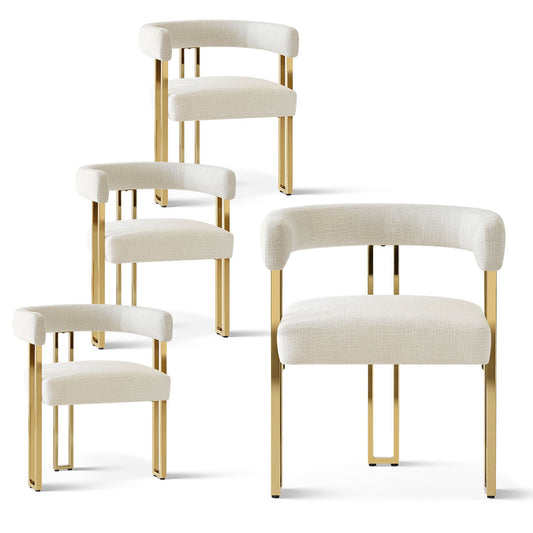 Mia Modern Gold Chenille Dining Chair with Arms (Set of 4)