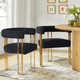 Mia Modern Gold Chenille Dining Chair with Arms (Set of 2)
