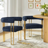 Mia Modern Gold Chenille Dining Chair with Arms (Set of 2)