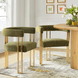 Mia Modern Gold Chenille Dining Chair with Arms (Set of 2)