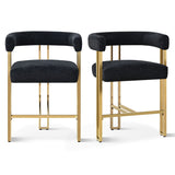Mia 24" Modern Gold Chenille Counter Stool with Arms (Set of 2)