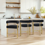Mia 24" Modern Gold Chenille Counter Stool with Arms (Set of 3)