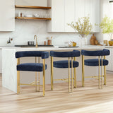 Mia 24" Modern Gold Chenille Counter Stool with Arms (Set of 3)