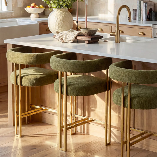 Mia 24" Modern Gold Chenille Counter Stool with Arms (1-piece)