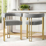 Mia 24" Modern Gold Chenille Counter Stool with Arms (Set of 2)