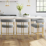 Mia 24" Modern Gold Chenille Counter Stool with Arms (Set of 2)