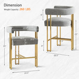 Mia 24" Modern Gold Chenille Counter Stool with Arms (Set of 3)