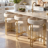Mia 24" Modern Gold Chenille Counter Stool with Arms (Set of 2)