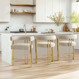 Mia 24" Modern Gold Chenille Counter Stool with Arms (Set of 2)