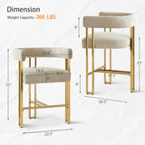Mia 24" Modern Gold Chenille Counter Stool with Arms (Set of 3)