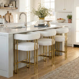 Mia 24" Modern Gold Chenille Counter Stool with Arms (Set of 3)