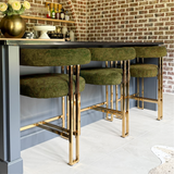 Mia 24" Modern Gold Chenille Counter Stool with Arms (Set of 3)