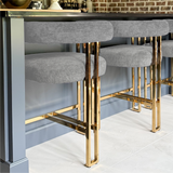 Mia 24" Modern Gold Chenille Counter Stool with Arms (Set of 2)