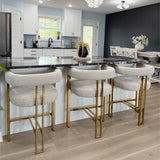 Mia 24" Modern Gold Chenille Counter Stool with Arms (Set of 3)