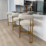 Mia 24" Modern Gold Chenille Counter Stool with Arms (Set of 2)