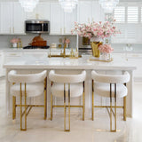 Mia 24" Modern Gold Chenille Counter Stool with Arms (Set of 3)
