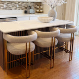 Mia 24" Modern Gold Chenille Counter Stool with Arms (Set of 3)
