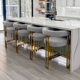 Mia 24" Modern Gold Chenille Counter Stool with Arms (Set of 3)