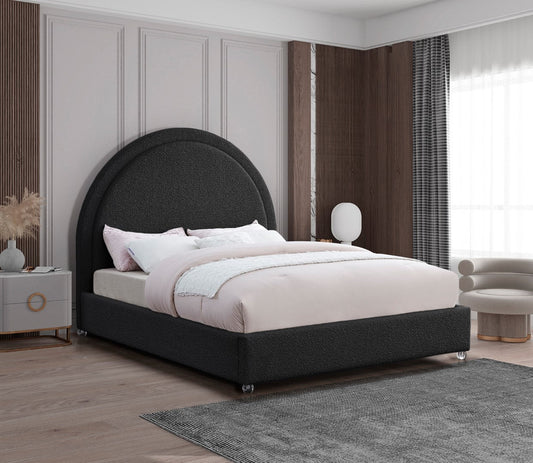 Milo Boucle Upholstered Bed with Elegant Rounded Headboard and Modern Acrylic Legs for Sophisticated Style