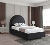 Milo Boucle Upholstered Bed with Elegant Rounded Headboard and Modern Acrylic Legs for Sophisticated Style