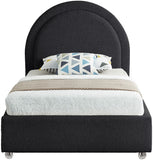 Milo Boucle Upholstered Bed with Elegant Rounded Headboard and Modern Acrylic Legs for Sophisticated Style