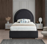 Milo Boucle Upholstered Bed with Elegant Rounded Headboard and Modern Acrylic Legs for Sophisticated Style