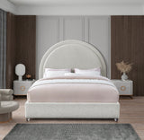 Milo Boucle Upholstered Bed with Elegant Rounded Headboard and Modern Acrylic Legs for Sophisticated Style