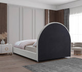 Milo Boucle Upholstered Bed with Elegant Rounded Headboard and Modern Acrylic Legs for Sophisticated Style