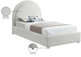 Milo Boucle Upholstered Bed with Elegant Rounded Headboard and Modern Acrylic Legs for Sophisticated Style