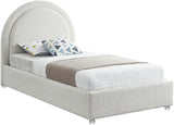 Milo Boucle Upholstered Bed with Elegant Rounded Headboard and Modern Acrylic Legs for Sophisticated Style