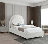Milo Boucle Upholstered Bed with Elegant Rounded Headboard and Modern Acrylic Legs for Sophisticated Style