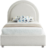 Milo Boucle Upholstered Bed with Elegant Rounded Headboard and Modern Acrylic Legs for Sophisticated Style