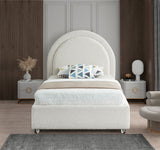 Milo Boucle Upholstered Bed with Elegant Rounded Headboard and Modern Acrylic Legs for Sophisticated Style