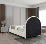 Milo Boucle Upholstered Bed with Elegant Rounded Headboard and Modern Acrylic Legs for Sophisticated Style