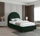 Milo Boucle Upholstered Bed with Elegant Rounded Headboard and Modern Acrylic Legs for Sophisticated Style
