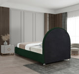Milo Boucle Upholstered Bed with Elegant Rounded Headboard and Modern Acrylic Legs for Sophisticated Style