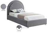 Milo Boucle Upholstered Bed with Elegant Rounded Headboard and Modern Acrylic Legs for Sophisticated Style