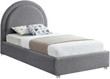 Milo Boucle Upholstered Bed with Elegant Rounded Headboard and Modern Acrylic Legs for Sophisticated Style