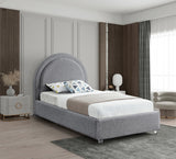 Milo Boucle Upholstered Bed with Elegant Rounded Headboard and Modern Acrylic Legs for Sophisticated Style