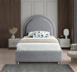 Milo Boucle Upholstered Bed with Elegant Rounded Headboard and Modern Acrylic Legs for Sophisticated Style