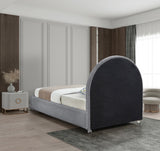 Milo Boucle Upholstered Bed with Elegant Rounded Headboard and Modern Acrylic Legs for Sophisticated Style