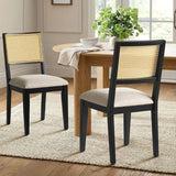 Monica Rattan Solid Wood Upholstered Dining Chair (Set of 4)