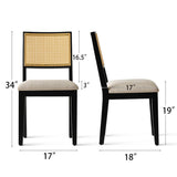 Monica Rattan Solid Wood Upholstered Dining Chair (Set of 2)