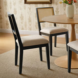 Monica Rattan Solid Wood Upholstered Dining Chair (Set of 2)
