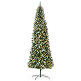 HOMCOM 9ft Pre-Lit Snow-Dipped Artificial Christmas Tree with Realistic Branches, 460 LED Lights, Pine Cones, Red Berries and 1298 Tips
