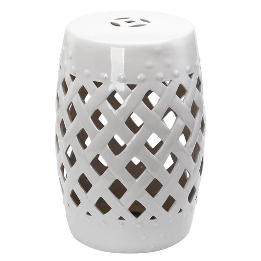 Outsunny Woven Ceramic Garden Stool, White Glazed, Easy Clean & Supportive for Outdoor Seating