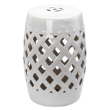 Outsunny Woven Ceramic Garden Stool, White Glazed, Easy Clean & Supportive for Outdoor Seating